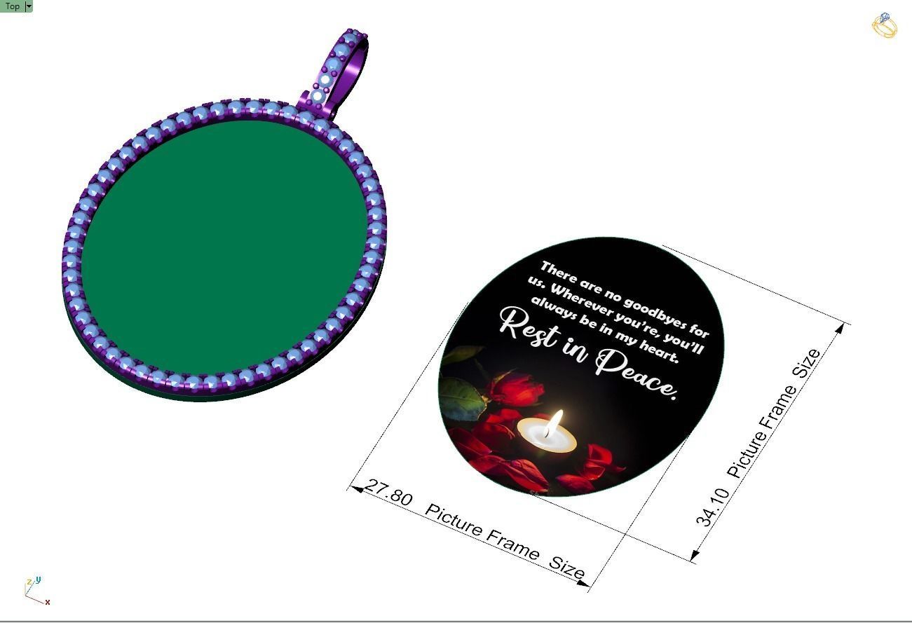 Custom Oval Picture Pendant with Diamond - Memory Pendant  3D print model_9