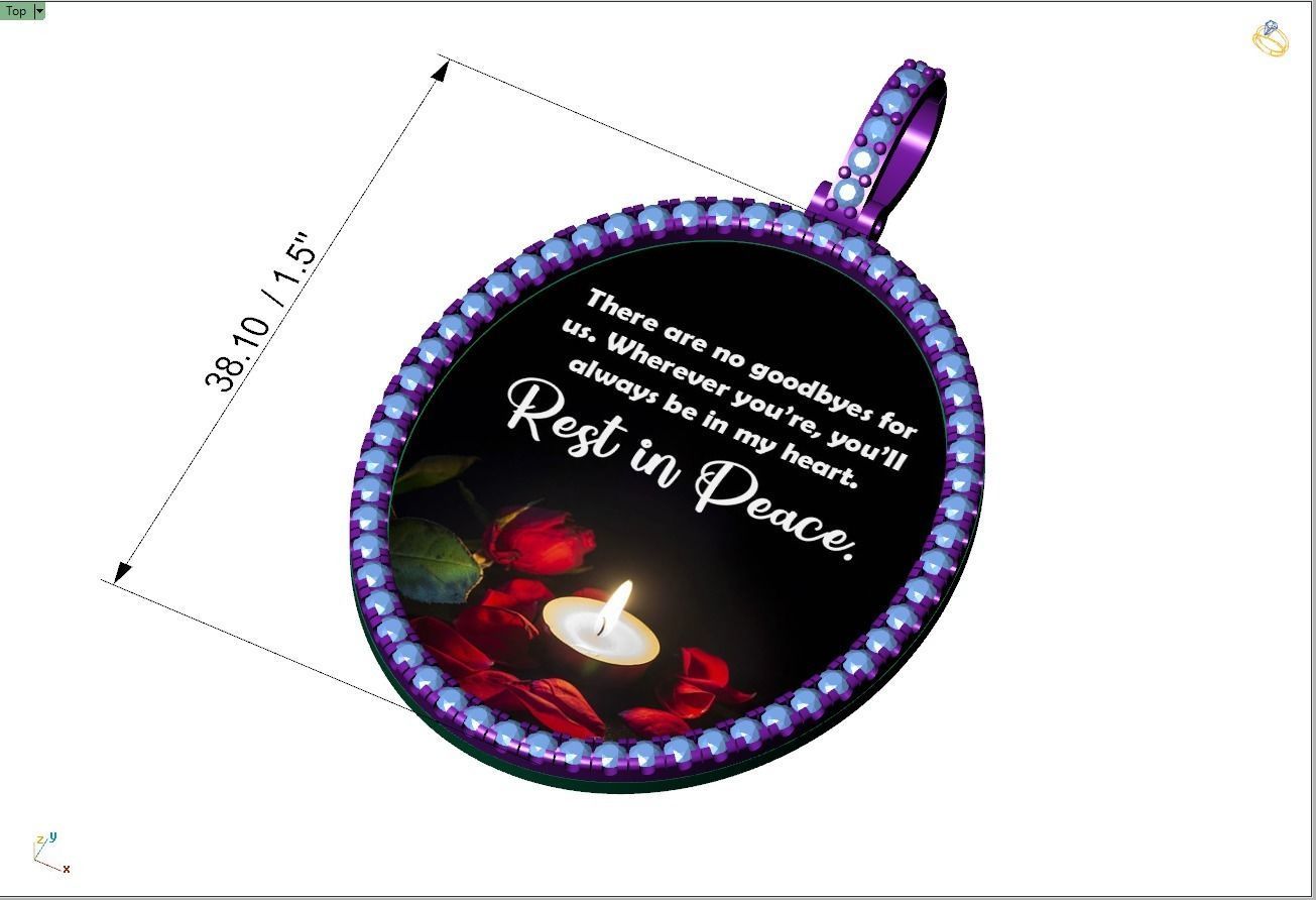 Custom Oval Picture Pendant with Diamond - Memory Pendant  3D print model_4