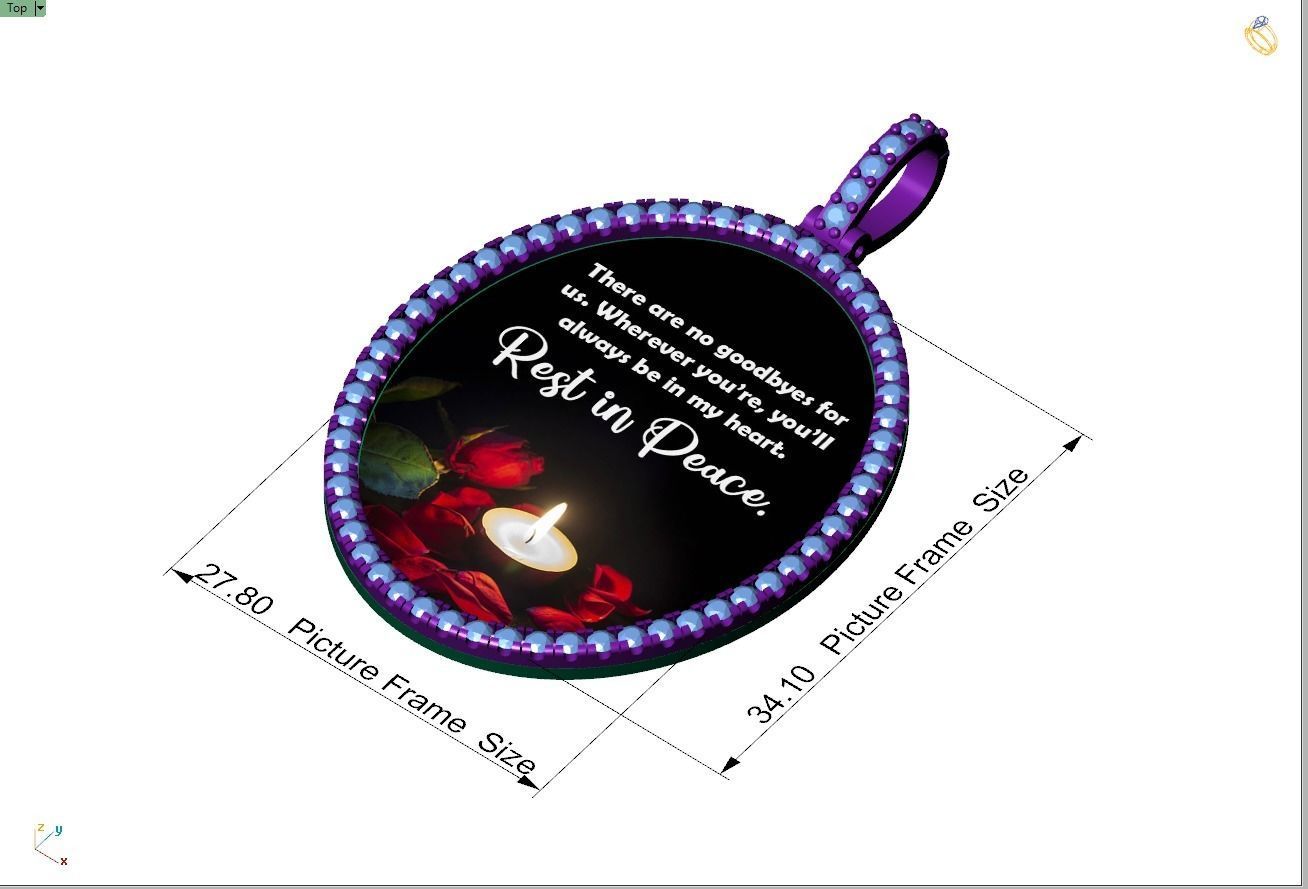 Custom Oval Picture Pendant with Diamond - Memory Pendant  3D print model_8