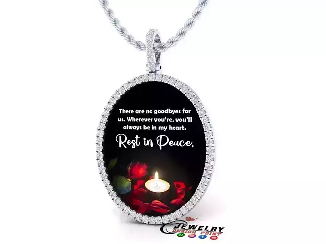 Custom Oval Picture Pendant with Diamond - Memory Pendant 
