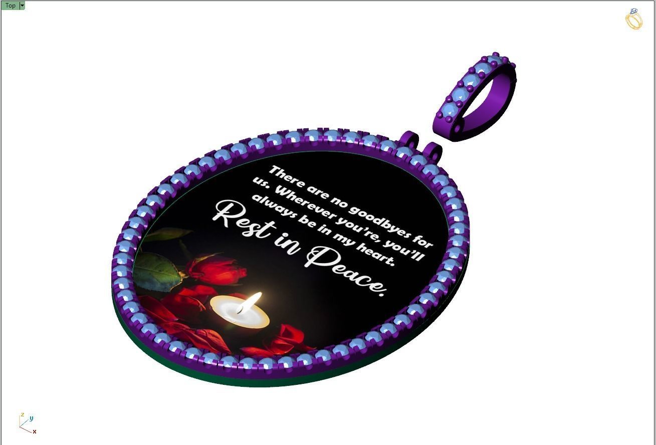 Custom Oval Picture Pendant with Diamond - Memory Pendant  3D print model_12