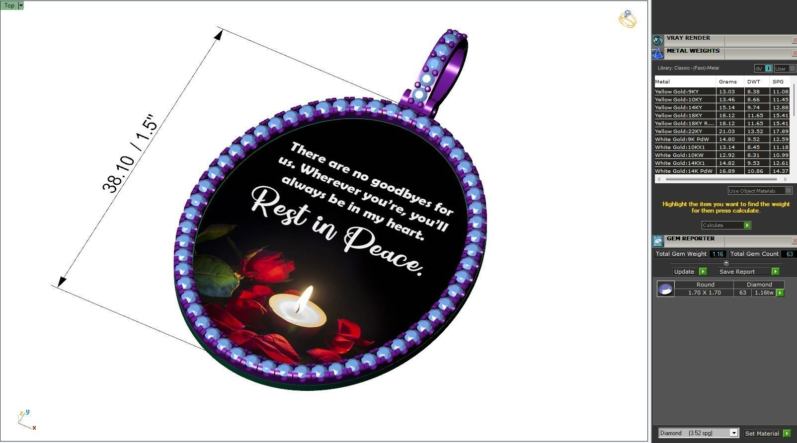 Custom Oval Picture Pendant with Diamond - Memory Pendant  3D print model_6