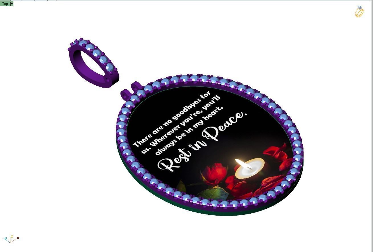 Custom Oval Picture Pendant with Diamond - Memory Pendant 3D print model_9