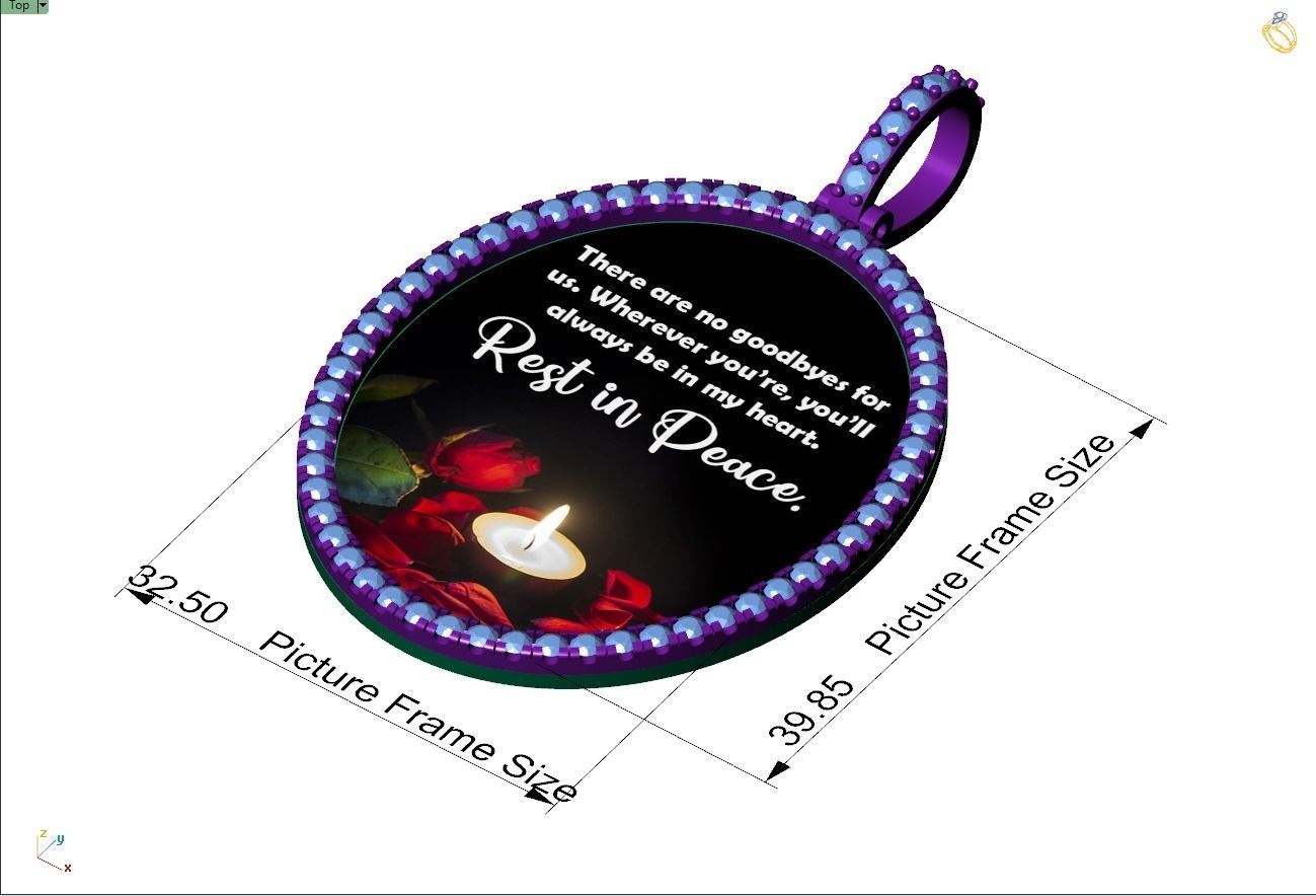 Custom Oval Picture Pendant with Diamond - Memory Pendant 3D print model_8