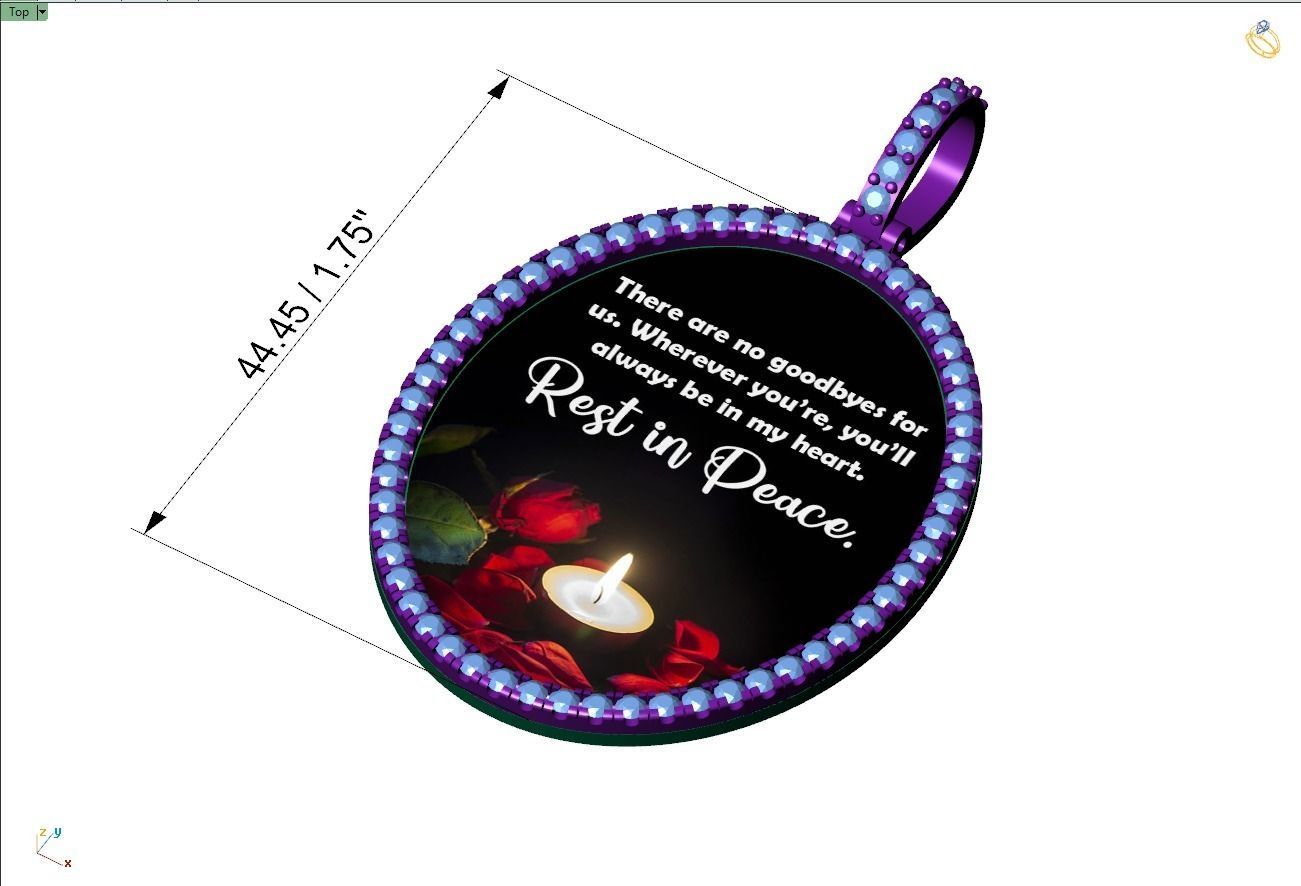 Custom Oval Picture Pendant with Diamond - Memory Pendant 3D print model_4