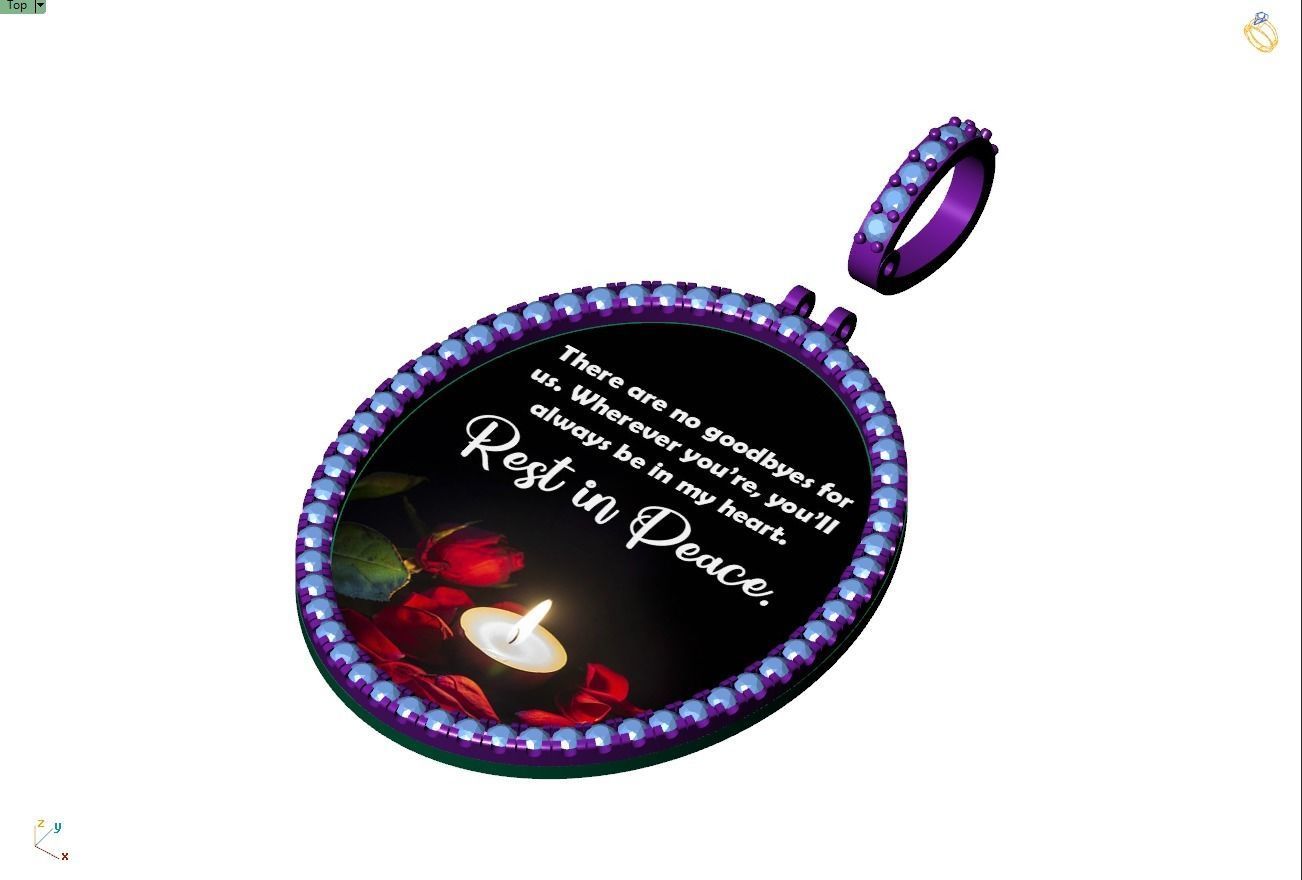 Custom Oval Picture Pendant with Diamond - Memory Pendant 3D print model_13