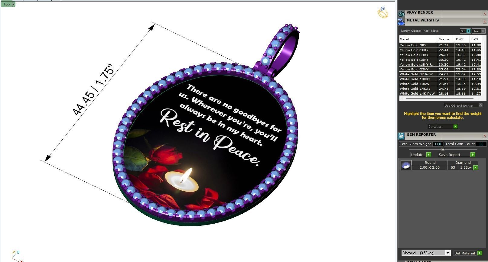 Custom Oval Picture Pendant with Diamond - Memory Pendant 3D print model_6