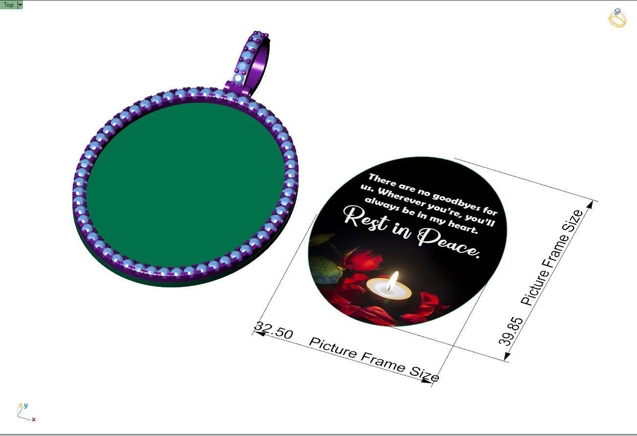 Custom Oval Picture Pendant with Diamond - Memory Pendant 3D print model_10