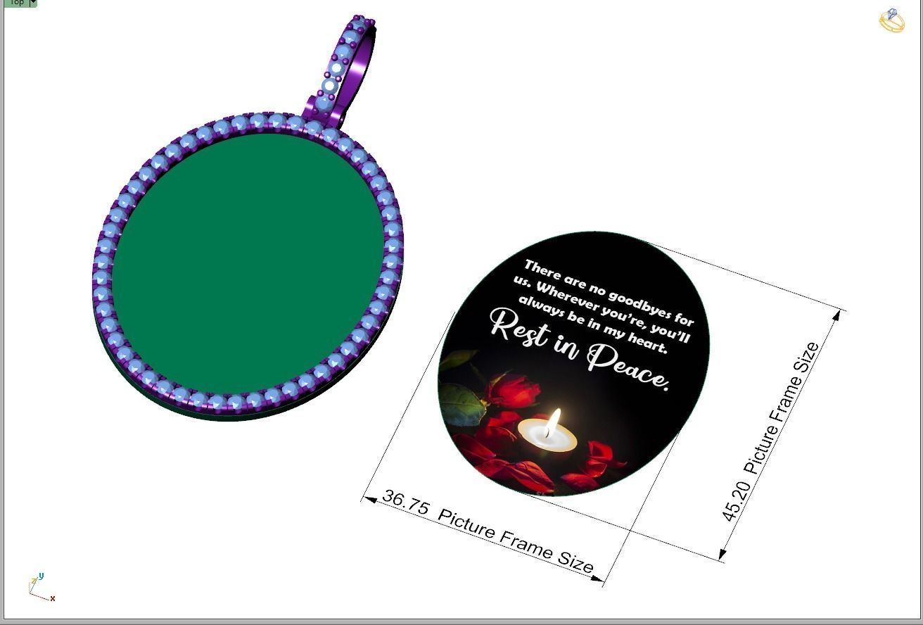 Custom Oval Picture Pendant with Diamond - Memory Pendant 3D print model_9