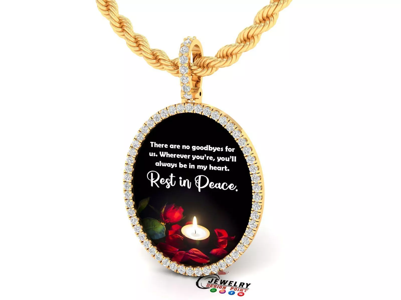 Custom Oval Picture Pendant with Diamond - Memory Pendant 3D print model_0