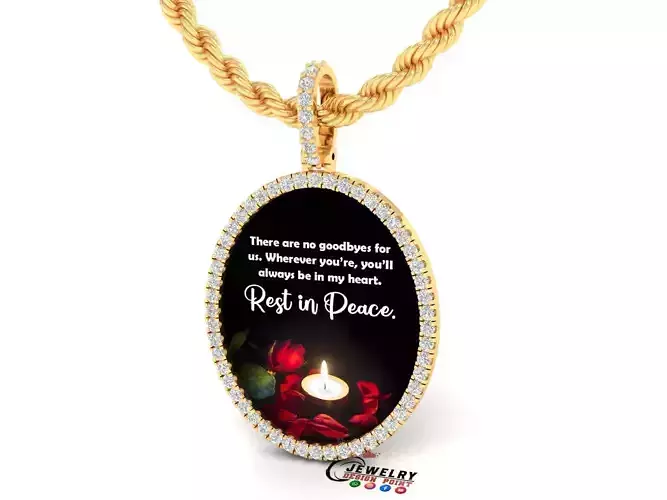 Custom Oval Picture Pendant with Diamond - Memory Pendant 