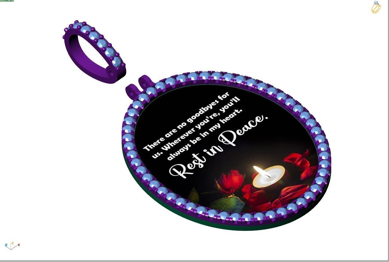 Custom Oval Picture Pendant with Diamond - Memory Pendant 3D print model_13