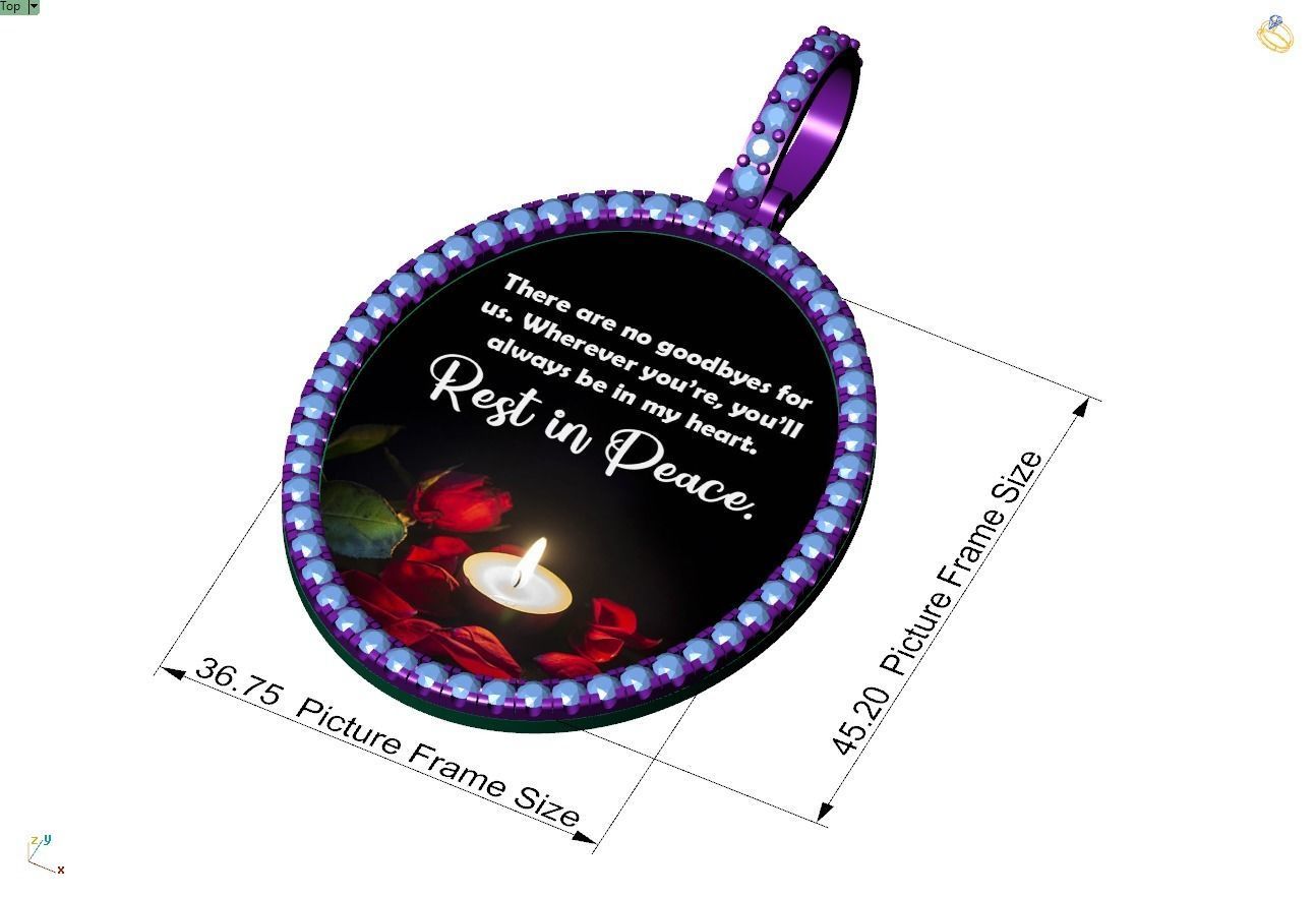 Custom Oval Picture Pendant with Diamond - Memory Pendant 3D print model_8