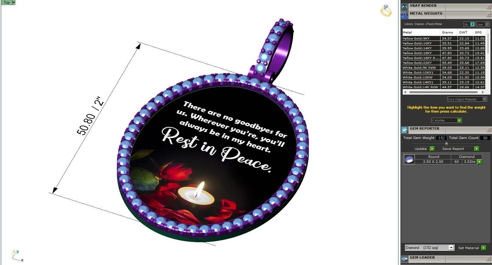 Custom Oval Picture Pendant with Diamond - Memory Pendant 3D print model_6