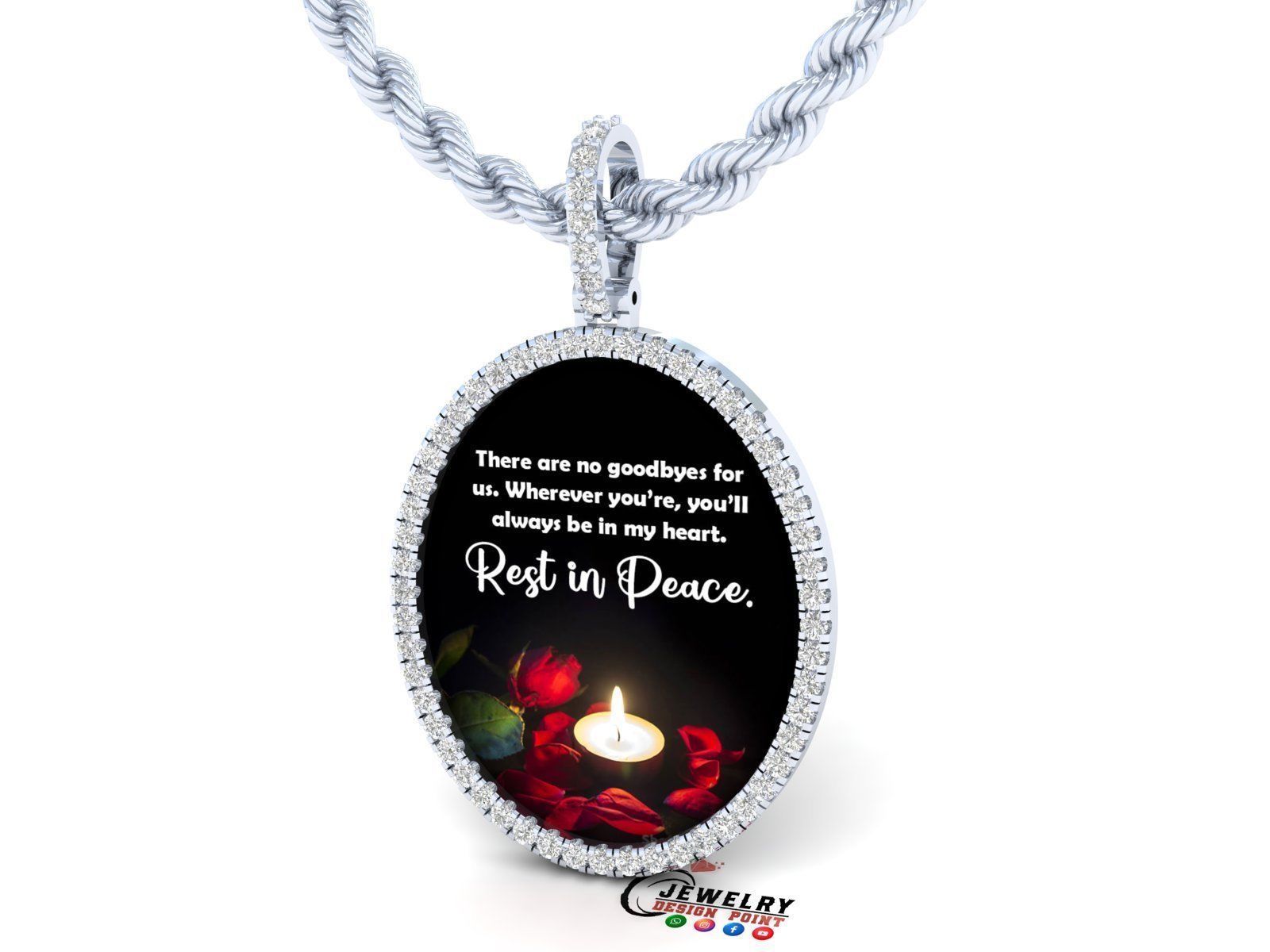 Custom Oval Picture Pendant with Diamond - Memory Pendant 3D print model_2