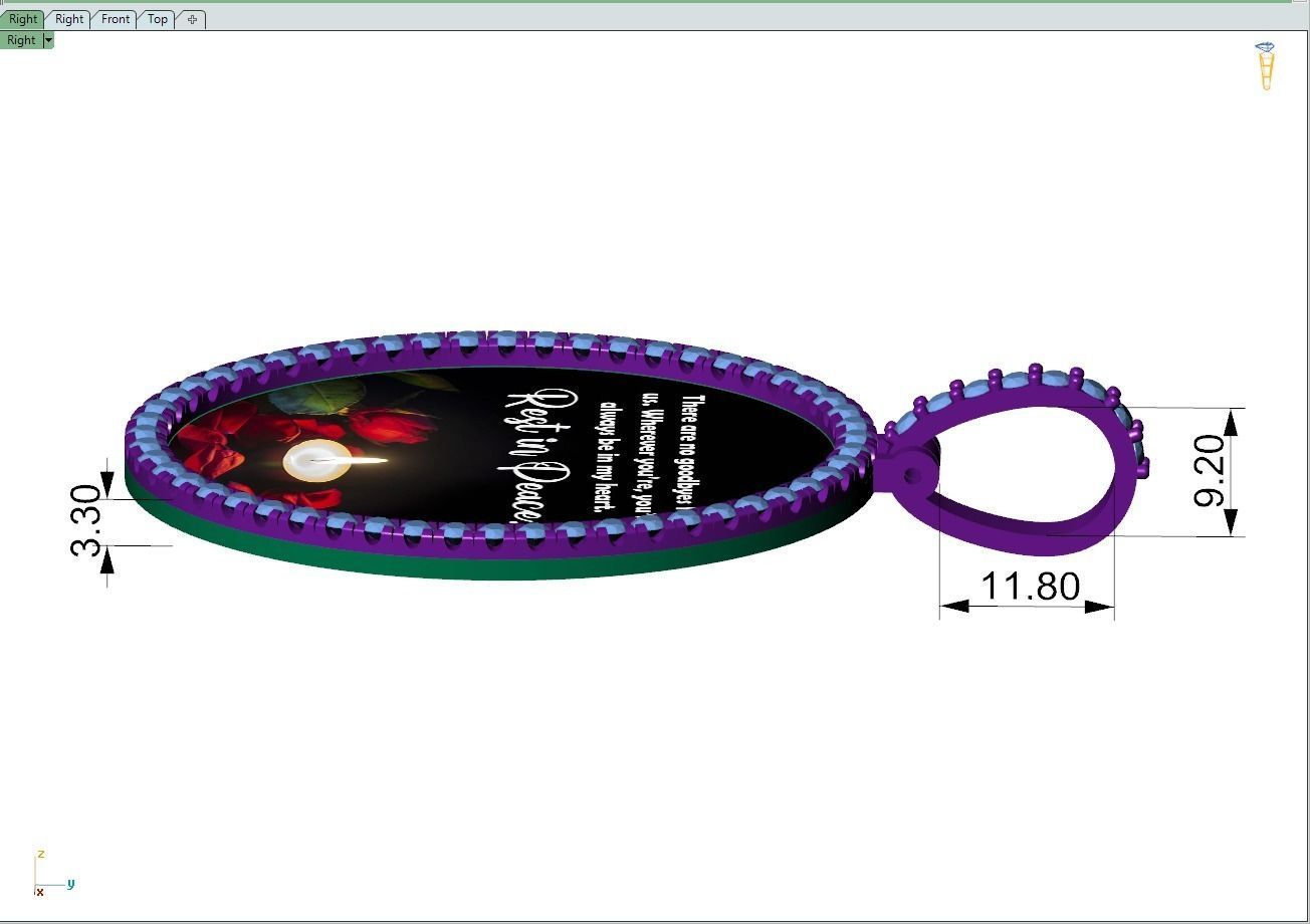 Custom Oval Picture Pendant with Diamond - Memory Pendant 3D print model_7