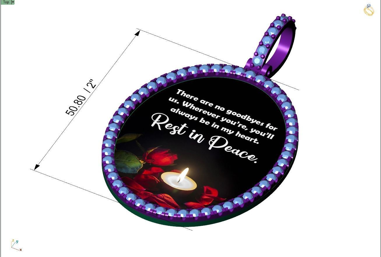 Custom Oval Picture Pendant with Diamond - Memory Pendant 3D print model_4