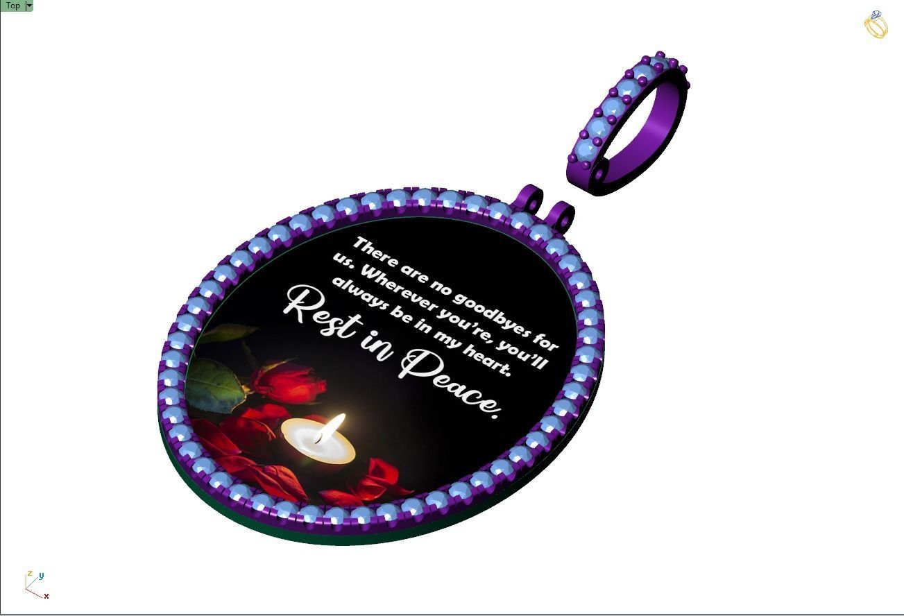 Custom Oval Picture Pendant with Diamond - Memory Pendant 3D print model_12