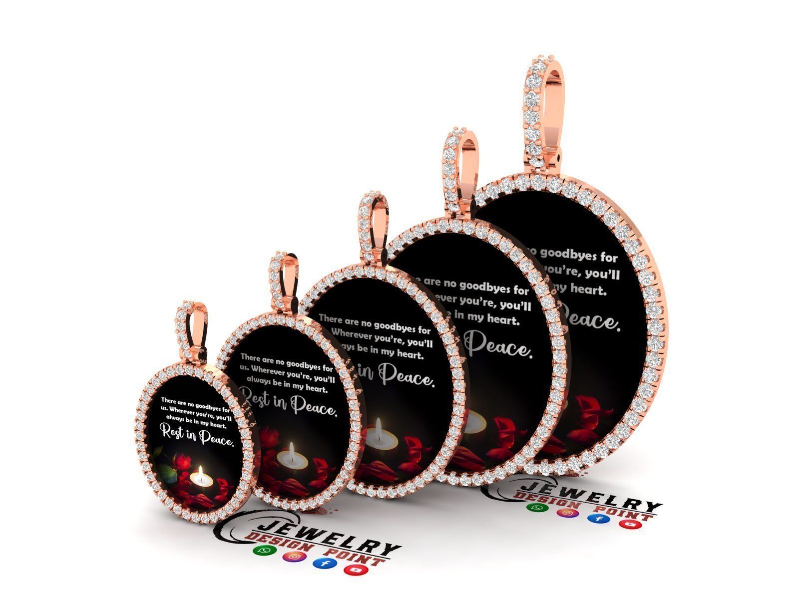 Custom Oval Picture Pendant with Diamond - Memory Pendant 3D Model Collection_7