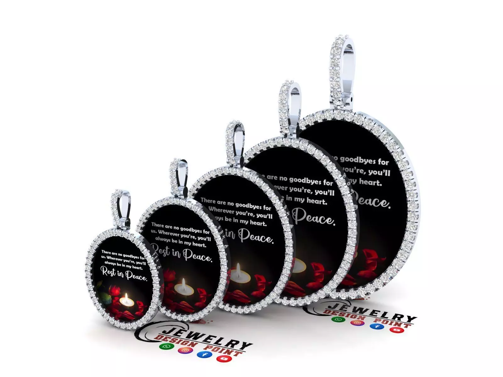 Custom Oval Picture Pendant with Diamond - Memory Pendant 3D Model Collection_0