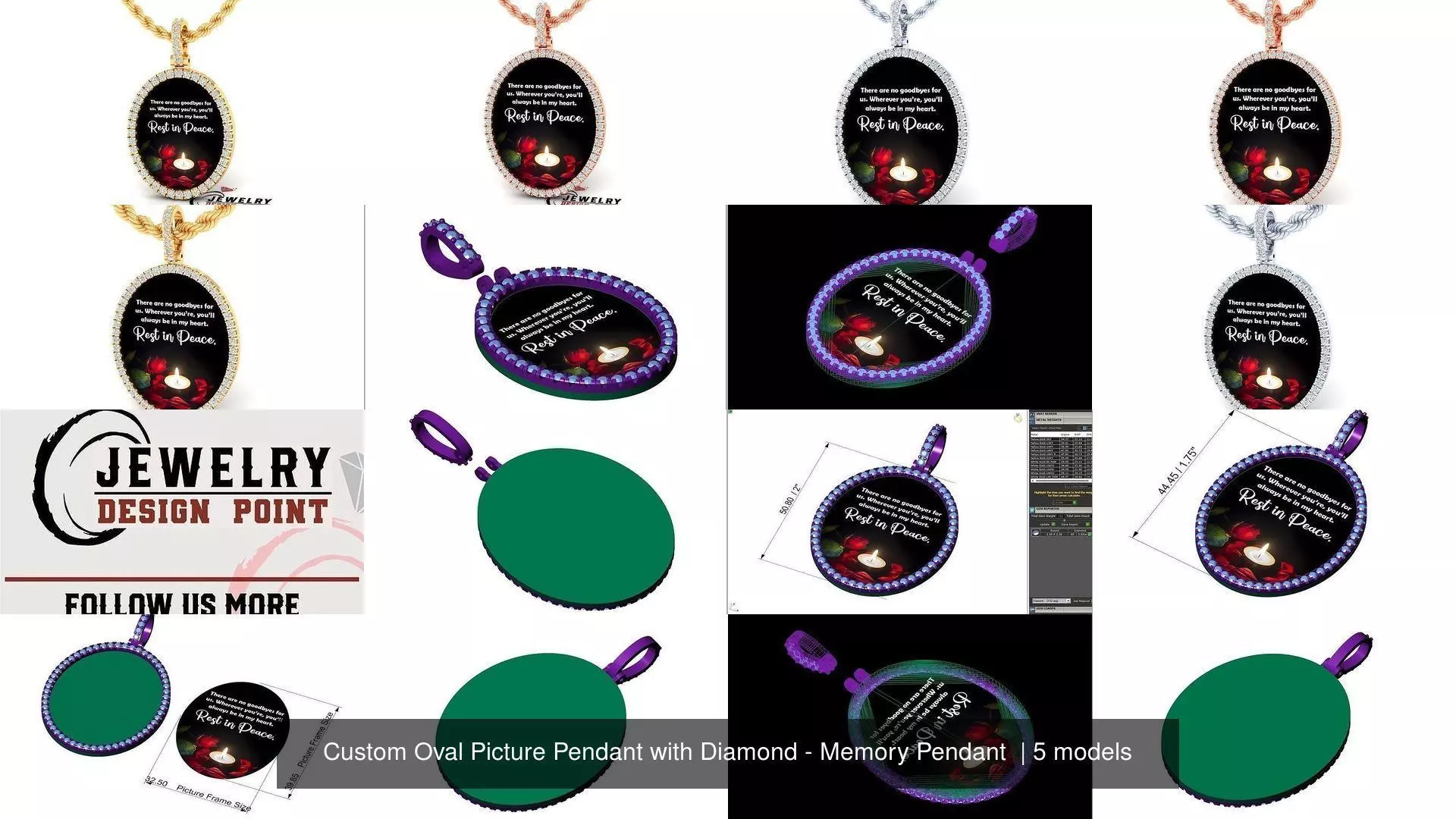 Custom Oval Picture Pendant with Diamond - Memory Pendant 3D Model Collection_6