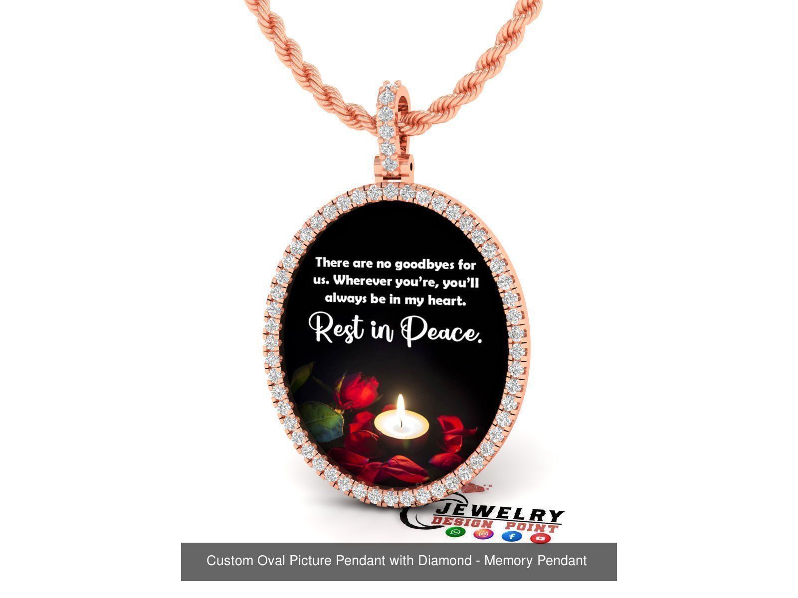 Custom Oval Picture Pendant with Diamond - Memory Pendant 3D Model Collection_10