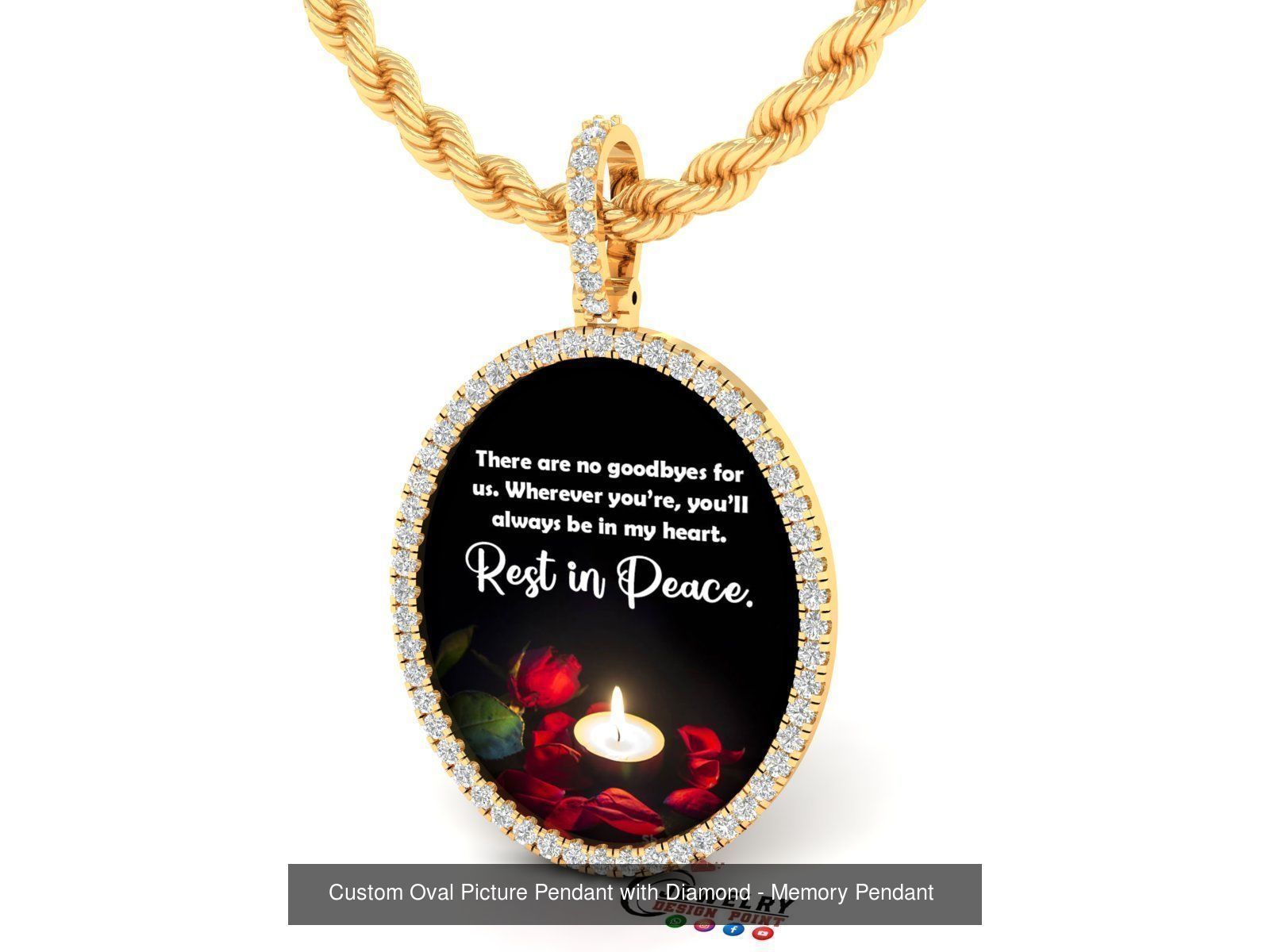 Custom Oval Picture Pendant with Diamond - Memory Pendant 3D Model Collection_13