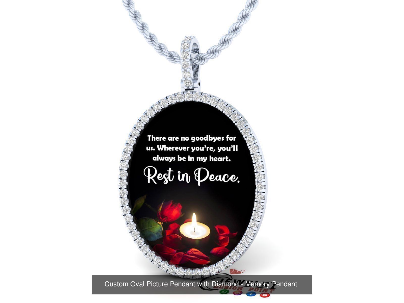 Custom Oval Picture Pendant with Diamond - Memory Pendant 3D Model Collection_11