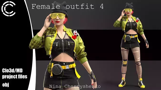 Female outfit 4 - Marvelous Designer project and OBJ