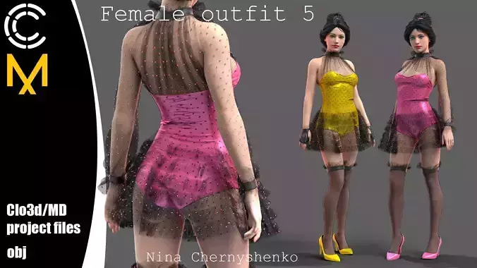Female outfit 5 - Marvelous Designer project and OBJ