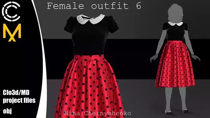 Female outfit 6 - Marvelous Designer project and OBJ