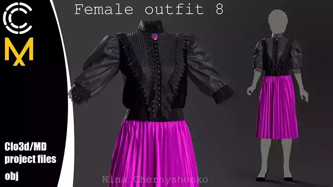 Female outfit 8 - Marvelous Designer project and OBJ