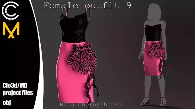 Female outfit 9 - Marvelous Designer project and OBJ