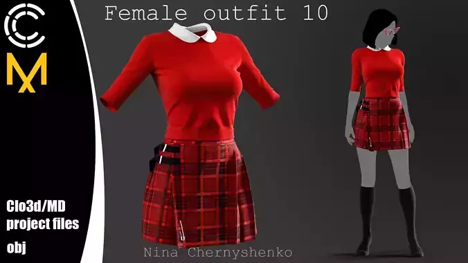 Female outfit 10 - Marvelous Designer project and OBJ