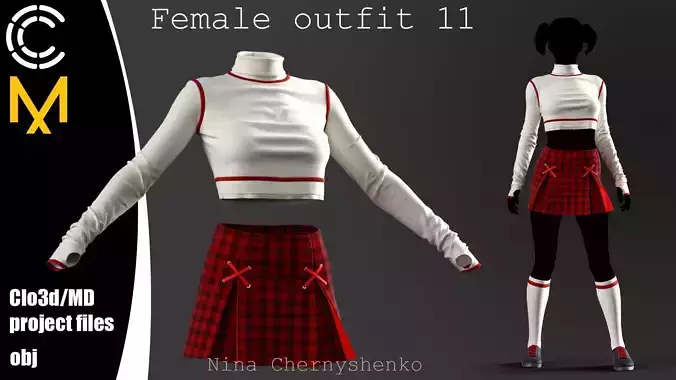 Female outfit 11 - Marvelous Designer project and OBJ
