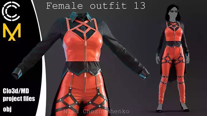 Female outfit 13 - Marvelous Designer project and OBJ