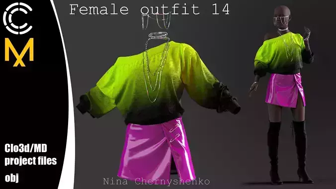 Female outfit 14 - Marvelous Designer project and OBJ