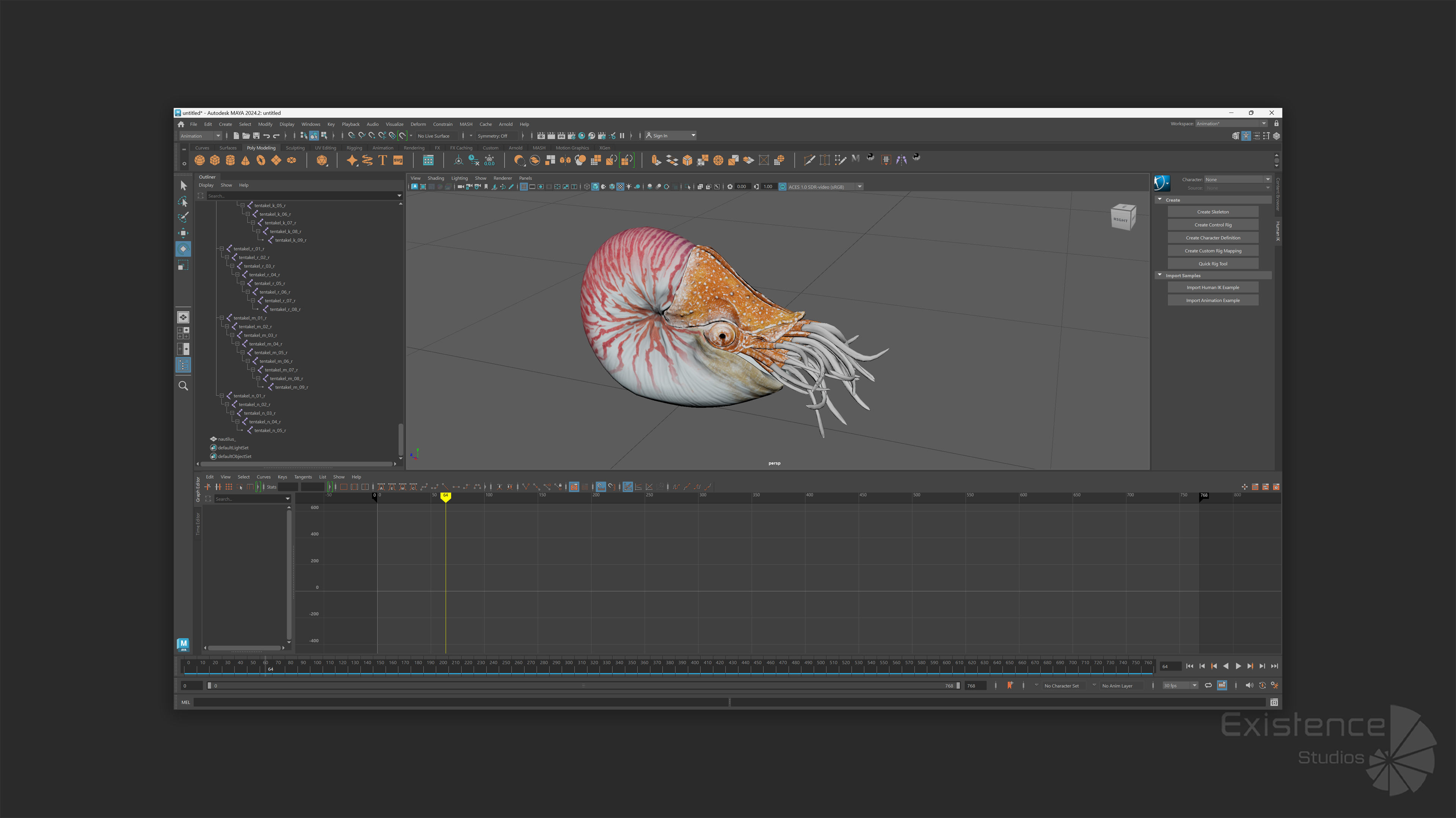 Nautilus Pompilius - Shell Mollusk - Underwater Tentacles - 44 Low-poly 3D model_10