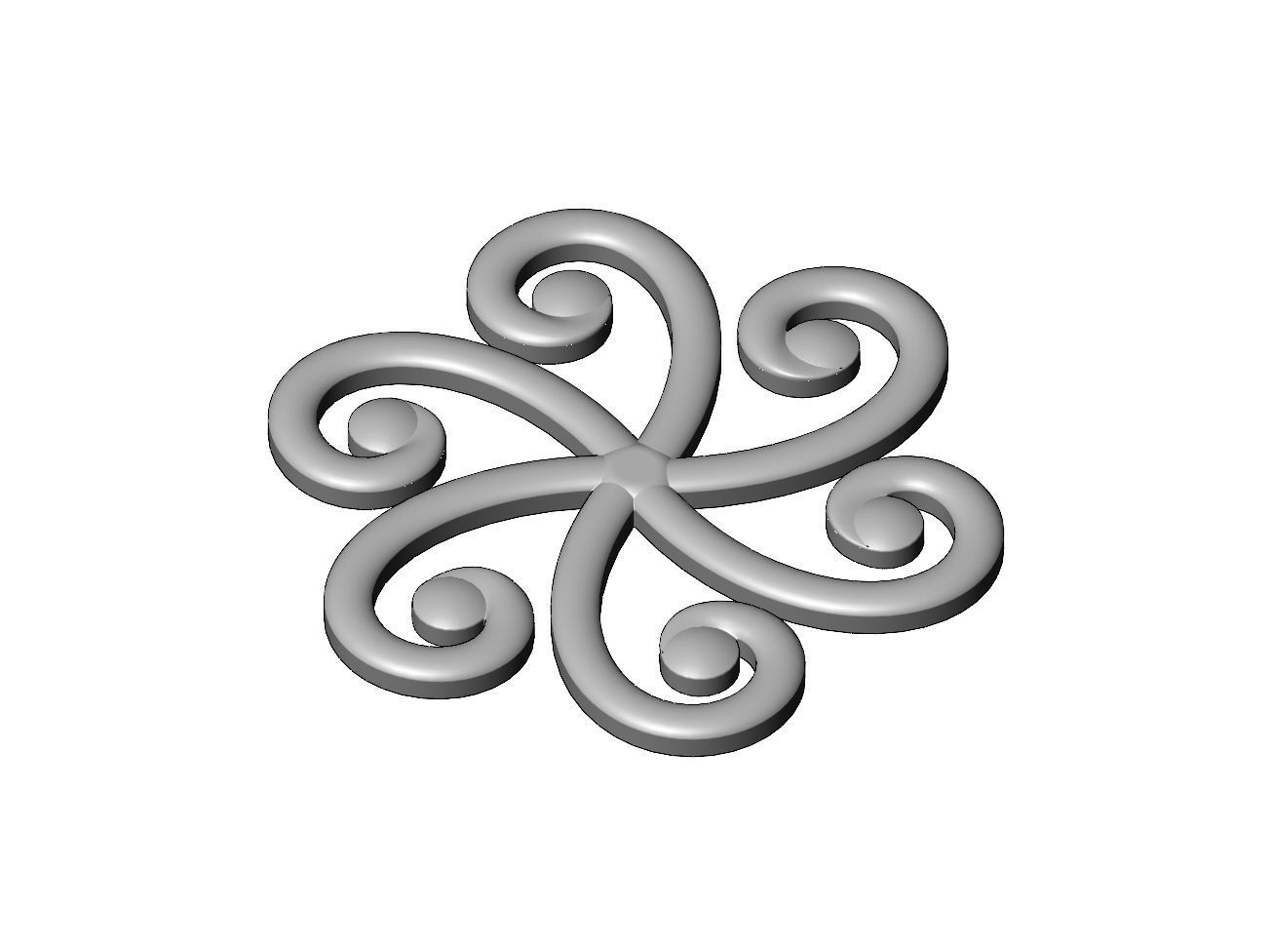 Round forged floral scroll rosette onlay relief 3D print model_2