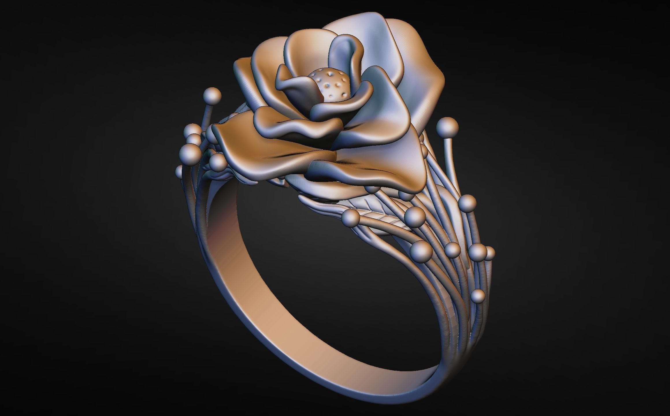 Flower ring  3D print model_3