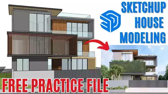 Exercise File for Model a House Modeling in Sketchup 2024 Free 3D model