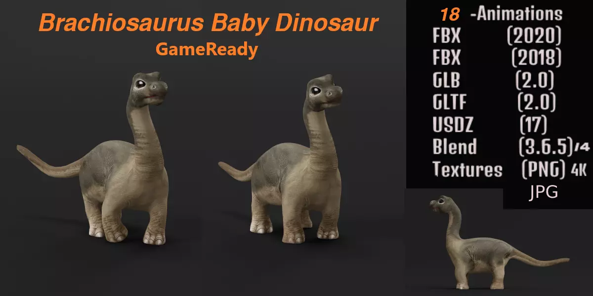 Brachiosaurus Baby Dinosaur Low-poly 3D model_0