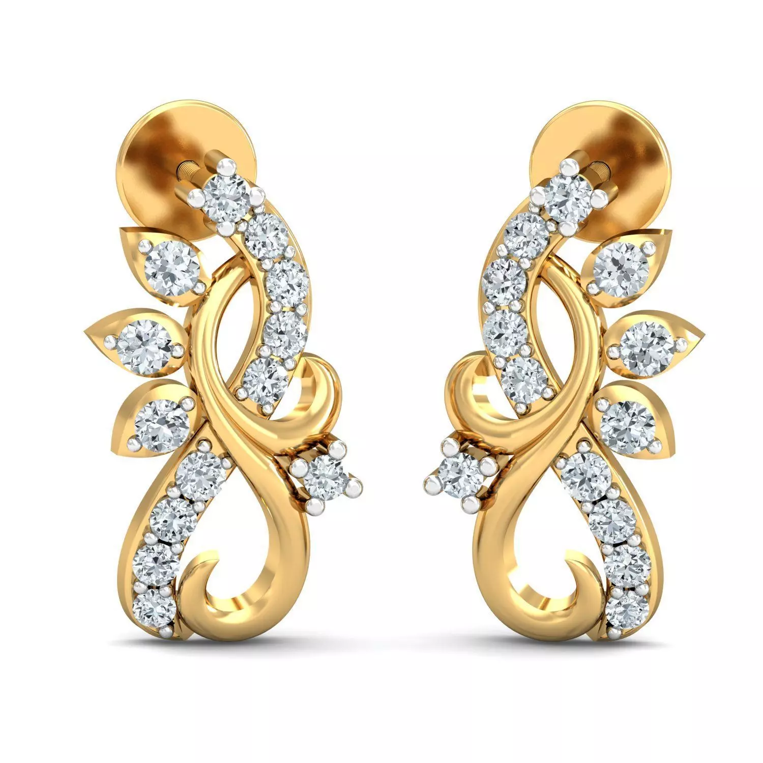 Yellow gold diamond earring-P2 E-24 3D print model