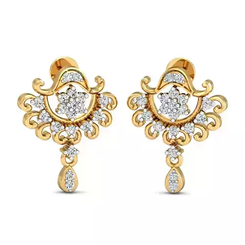 Yellow gold diamond earring-P2 E-28 3D print model