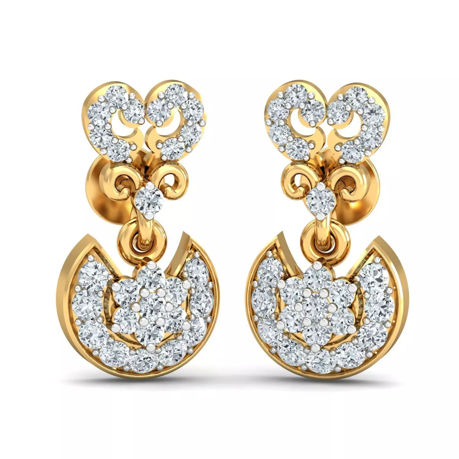 Yellow gold diamond earring-P2 E-31 3D print model