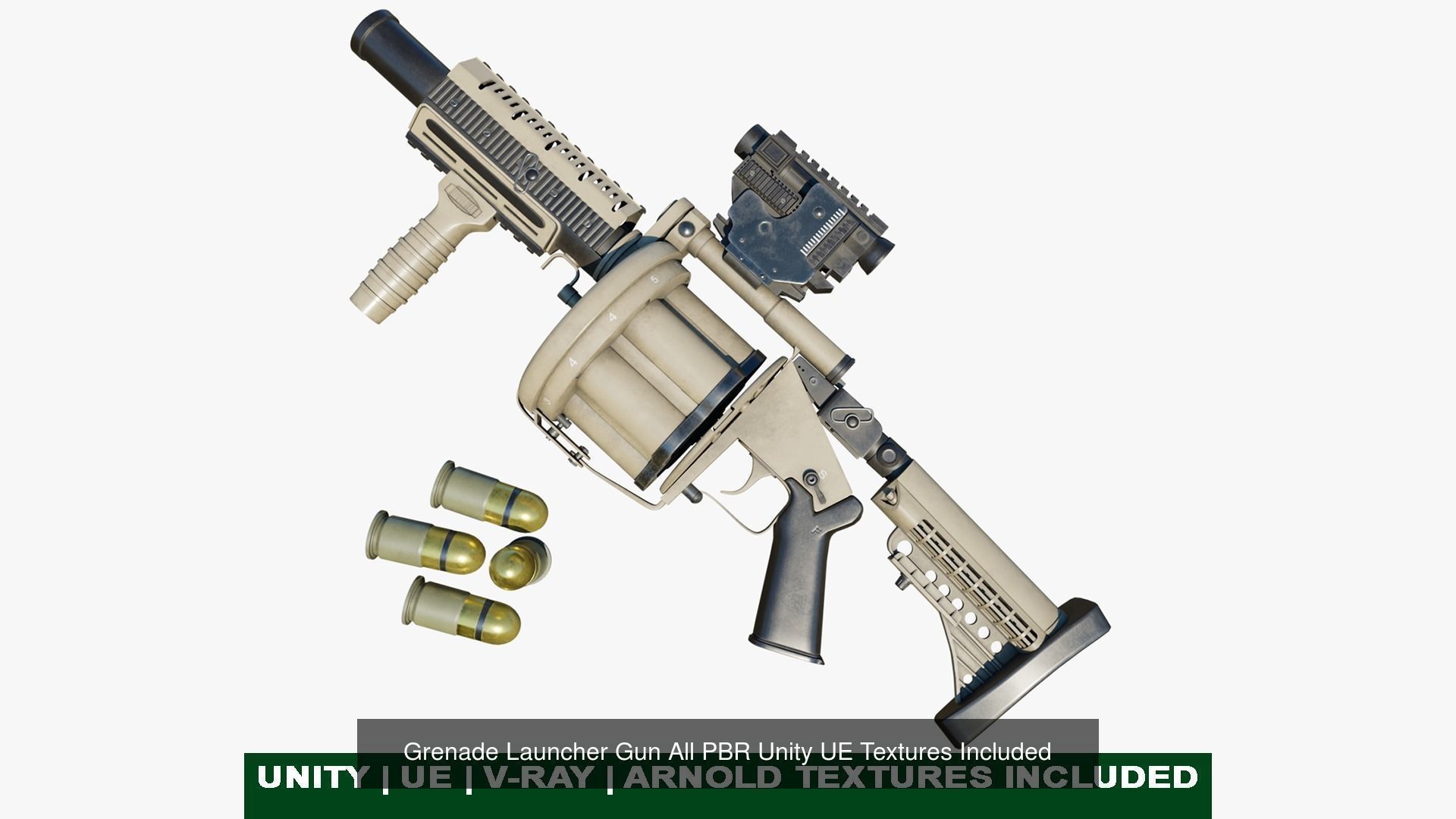 4 Grenade Launcher Brown All PBR Unity UE Textures Included 3D Model Collection_23