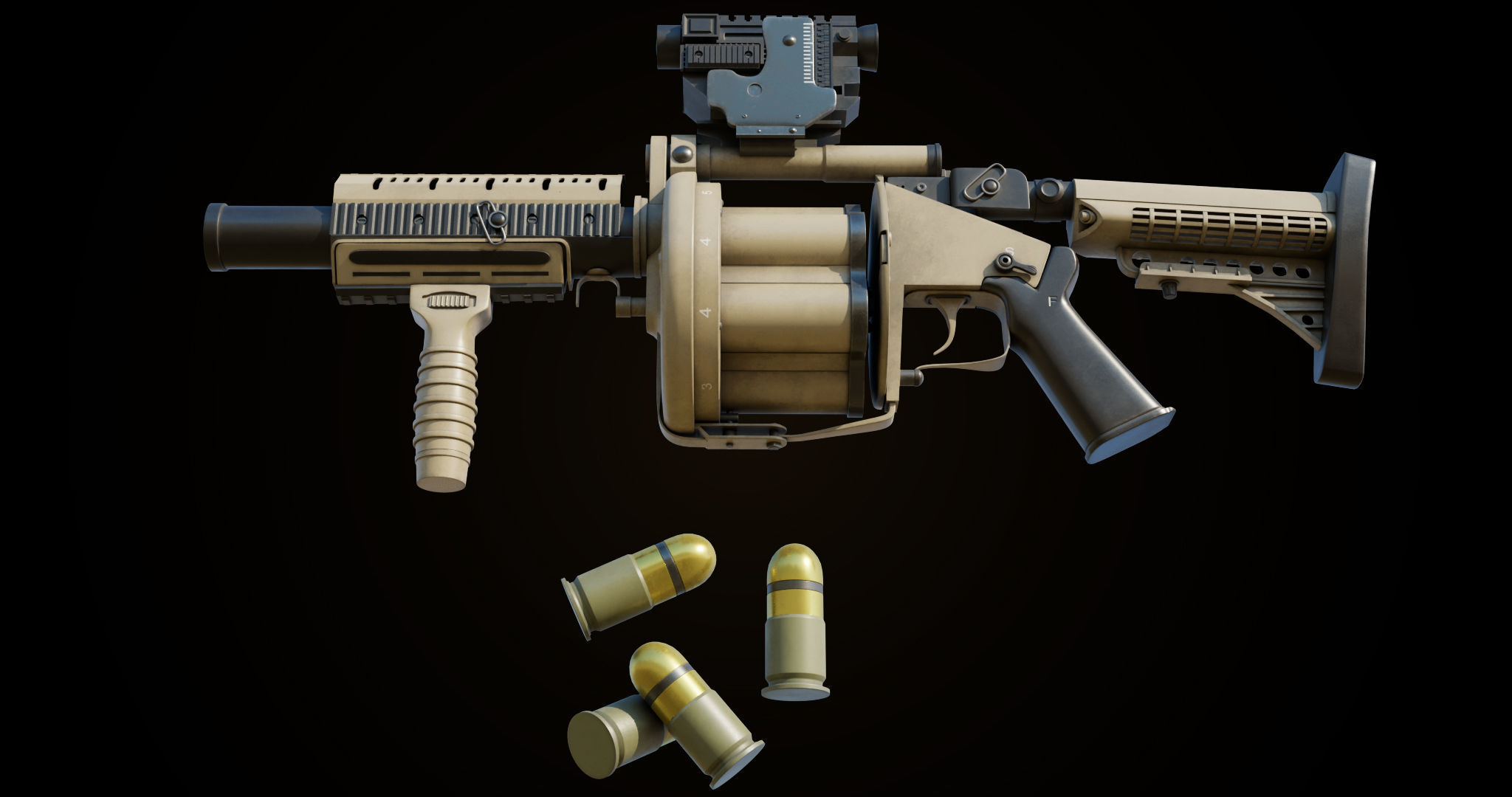 4 Grenade Launcher Brown All PBR Unity UE Textures Included 3D Model Collection_24