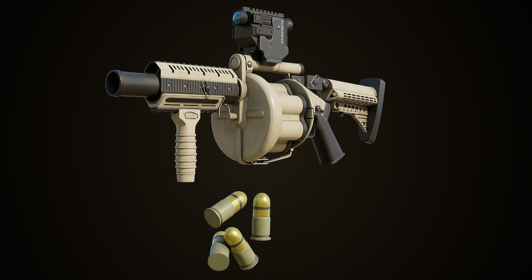 4 Grenade Launcher Brown All PBR Unity UE Textures Included 3D Model Collection_26