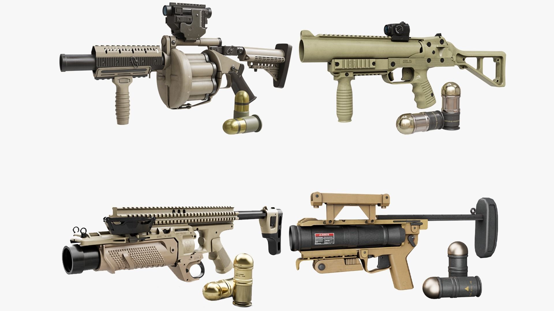 4 Grenade Launcher Brown All PBR Unity UE Textures Included 3D Model Collection_2