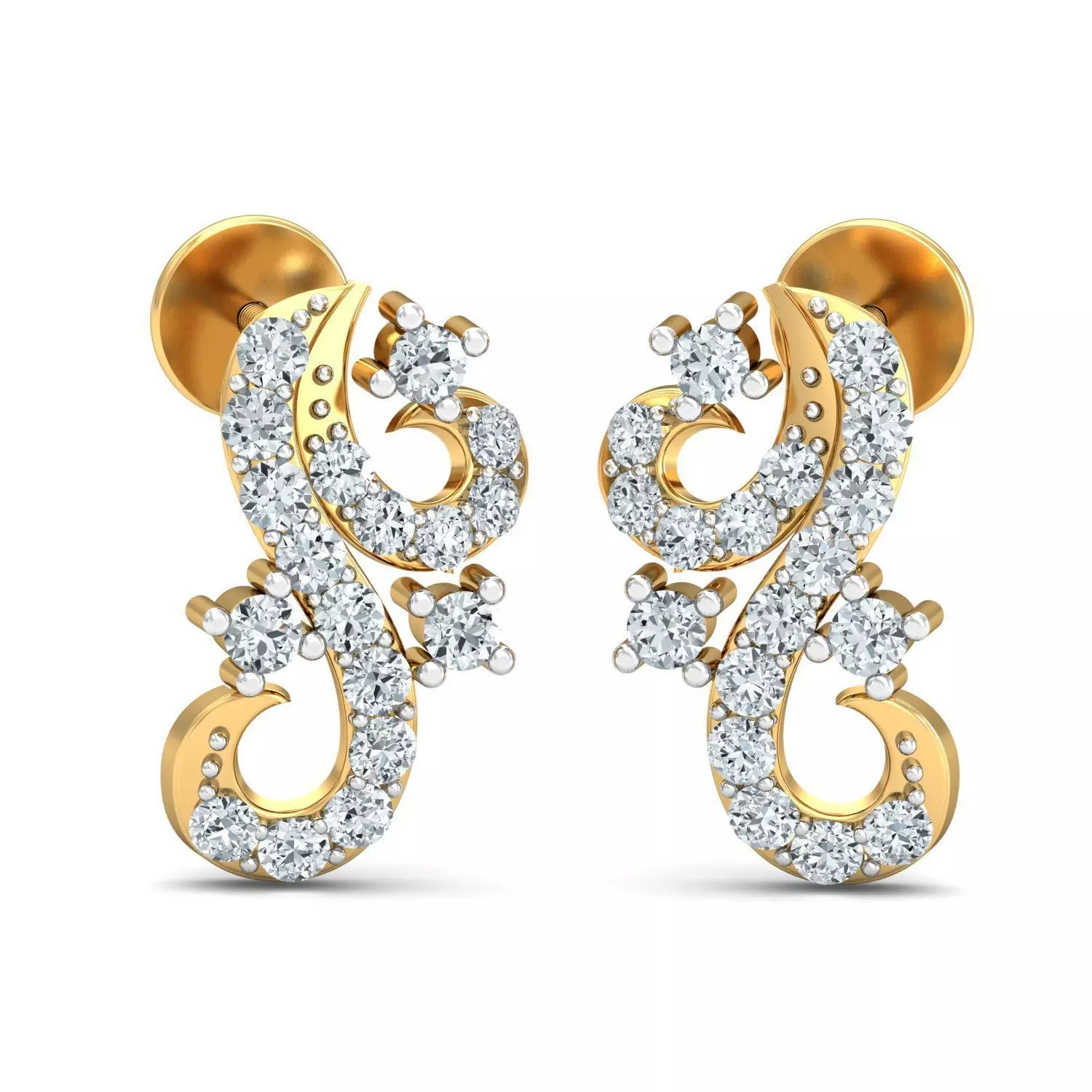 Yellow gold diamond earring-P2 E-33 3D print model